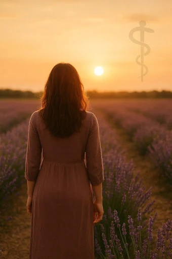kobieta Kobieta idąca przez pole lawendowe